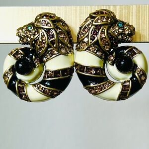 Heidi Daus CLIP ON 🆕 “Jungle Love” Lion Crystal & Enamel earrings